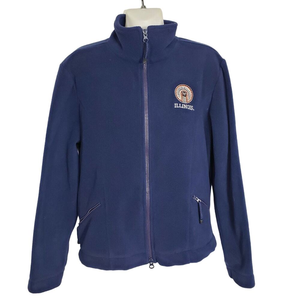 Weatherproof Garment Co. Womens Jacket Medium Fleece Full Zip Blue Illinois Patc